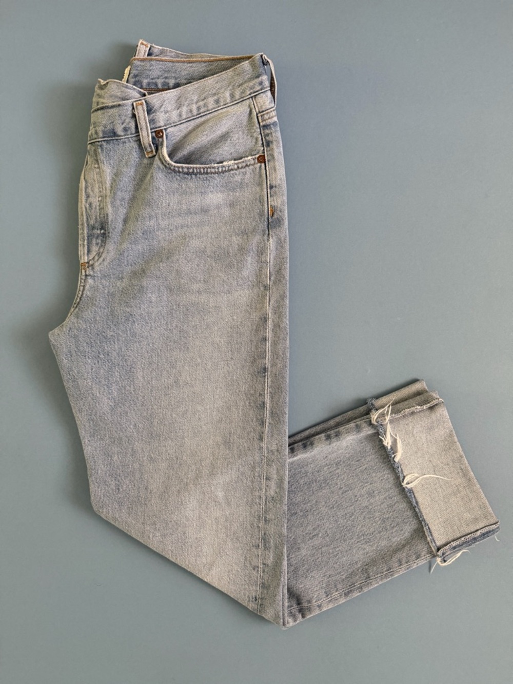 Agolde Criss Cross Straight Leg Dimension Light Wash Organic Cotton Denim Jeans - Picture 5 of 8